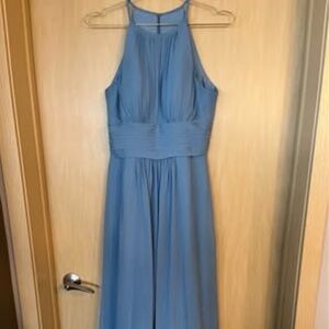 Azazie Bonnie Steel Blue A-Line Keyhole Ruched Chiffon Dress
